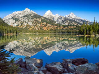 Taggart Lake hiking Trail, in the Grand Teton Mountains..Grand Teton National Park.Wyoming,North...