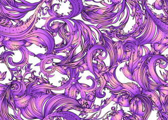 Beautiful ornate flower seamless pattern. Outline drawing, spring summer floral fashion print. Intricate leafy background. Decorative style retro ornate design with repetition. vector illustration