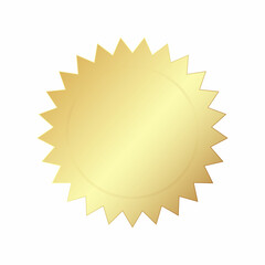 Gold badge in the form of a multi-pointed gold star with a circle in the center. Vector illustration.