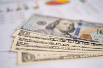 US dollar banknote on charts graphs paper. Financial development, Banking Account, Statistics, Investment Analytic research data economy, Stock exchange trading,