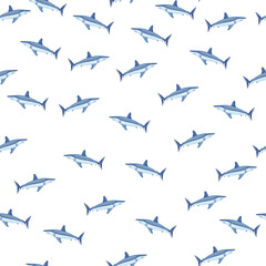 Fototapeta na wymiar Seamless pattern shark Mako on white background. Animal templates for fabric.