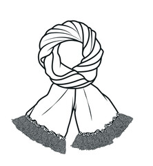 Obraz premium Scarf vector drawing, clothing accessories, Tie vector, illustration, icon, knitting scarf flat sketch