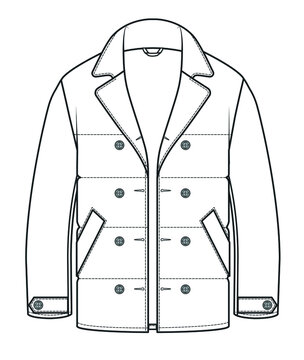 Men's coat VECTOR, trench coat, OUTER Fashion technical drawings flat Sketches vector template