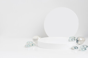 round white podium with glass stones for product demonstration