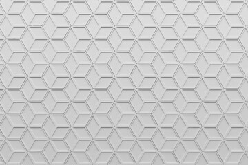 White hexagonal abstract background. Modern cellular honeycomb 3d panel with hexagons, 3d wall texture, Geometric background for interior wallpaper design, 3d rendering