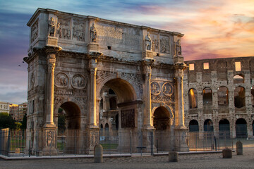 Sunset on the archaeological area of the Colosseum