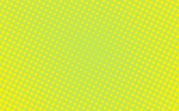 Pop art creative concept colorful comics book magazine cover. Polka dots yellow and green background. Cartoon halftone retro pattern. Abstract dotted design for poster, card, banner, empty bubble