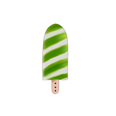Ice cream with green stripes. Cute popsicle illustration, hand drawn.