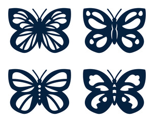Set of cutout butterflies for laser cutting. Butterflies silhouettes. Insect vector. Paper cutout. 