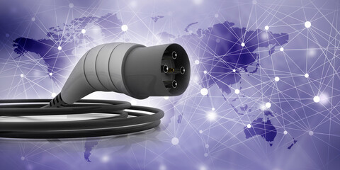 3d illustration electric car charging plug
