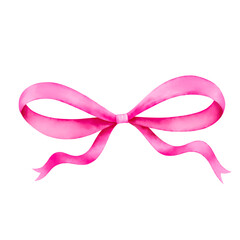 Watercolor of pink ribbon bow with clipping path