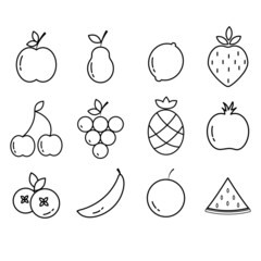 Set of fruit icons in black and white