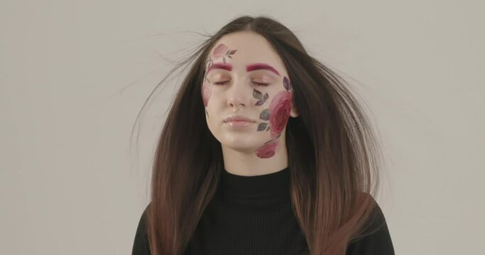 model gets high with developing hair while shooting in the studio