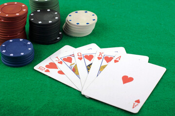 Poker cards and chips, an image inspired by the world of gambling and betting