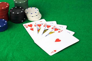 Poker cards and chips, an image inspired by the world of gambling and betting