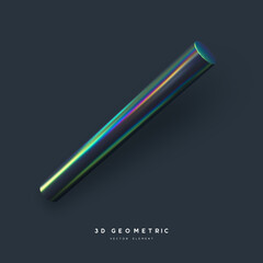 3d render realistic primitive. Glossy holographic geometric shape isolated on dark background. Iridescent trendy design, thin film effect. Vector.