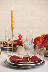 Elegant festive setting with autumn decor on table