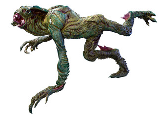 3D Rendering Green Alien on White © photosvac