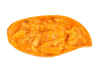 Cut in half orange thai mango isolated on white background, clipping path