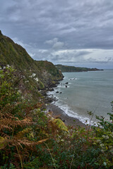 View of a cove, a stony beach in Devon UK