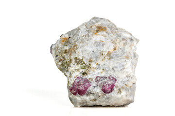 Macro mineral stone Ruby in rock on white background
