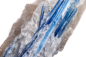 Macro mineral stone Kyanite a white background