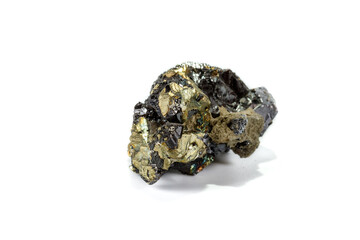 Macro mineral stone  Sphalerite Pyrite on a white background
