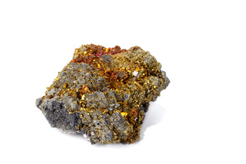 Macro mineral stone&nbsp; Chalcopyrite on a white background