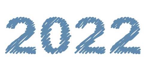 Vector hand-drawn black new year font isolated on white background. Figures hatched marker