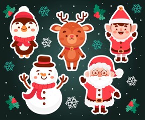 hand drawn christmas characters collection vector design illustration