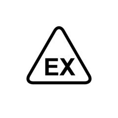 EX - explosion protection equipment certification mark. Isolated raster triangular symbol, on white background.