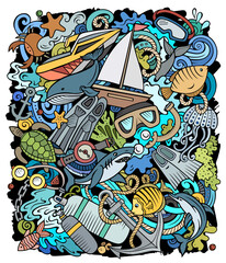 Diving cartoon vector doodles illustration.