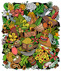 Hawaii cartoon vector doodles illustration.