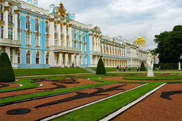 Tsarskoye Selo, Russia - August, 20, 2017: Catherine Palace and garden