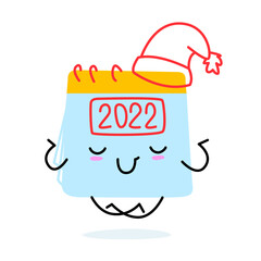 Cute funny calendar character in a Christmas hat. Isolated vector graphics, trending and minimalistic. The approaching date of the new year 2022