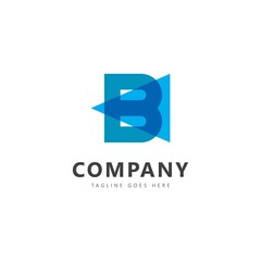 Initial Letter B Logo. Blue Letter B with Geometric Arrow Shape isolated on white background. Design Vector Illustration	