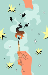 Hand With Burning Match Seamless Pattern