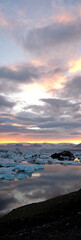 Sunset and panorama on icebergs