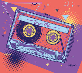 Disco mix - colorful musical audio cassette design