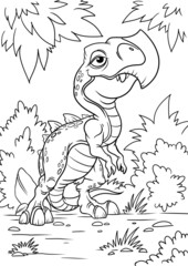 Coloring book for children with a dinosaur hand-painted in cartoon style. A4