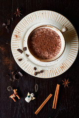 cup of christmas cocoa with chocolate