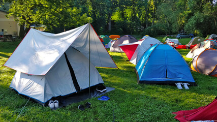 Tents in the Czech camp during summer vacation.