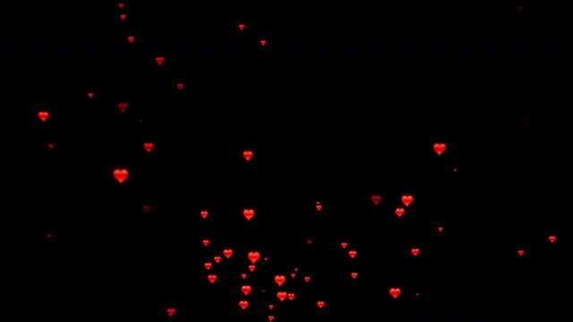 Hearts of love and romance float and fly in their attractive red color with ProRes codec Isolated by Alpha channel (transparent background)