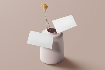 Clean minimal business card mockup floating on vase and plants