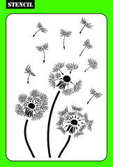 Stencil template. Dandelion background vector. Black and white silhouette. Stamp. May be used for laser cut or die cutting machines. Wall floral stencil.