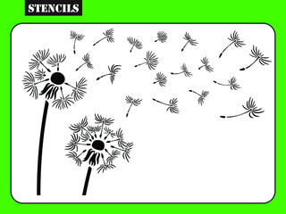 Stencil template. Dandelion background vector. May be used for laser cut or die cutting machines. Silhouette. Wall floral stencil.
