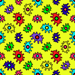 Bright seamless pattern of abstract eyes on a yellow background. Vector illustration 