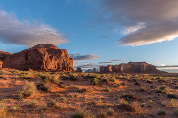 Tranquil southwest scene with large stone formations in Monument Valley