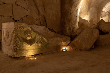 Cave of the coffins at Bet She'arim in Kiryat Tivon, Israel catacombs with sarcophagi

