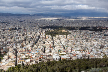 Panoramic view of the city of Athens from Lycabettus hill, Greece